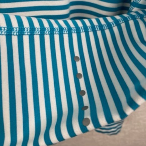 Nike Womens M Blue Dri Fit Long Sleeve Striped Pullover 1/2 Zip Thumb Hole - Picture 4 of 8